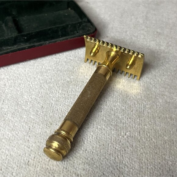 1920s Ball End Gold Tone Gillette Safety Razor Three Piece Set with Case - Picture 9 of 9